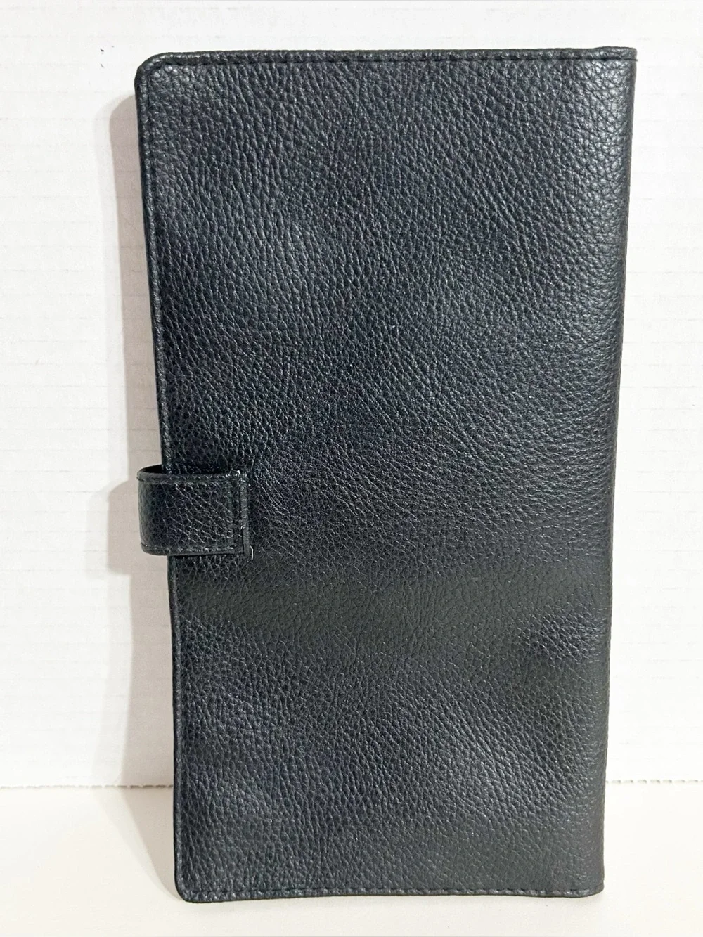 GoGo Travel Black Pebbled Leather Passport Checkbook Tab Closure Organizer Black